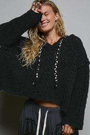 Soft Spot V-Neck Hooded Chenille Sweater - Westly