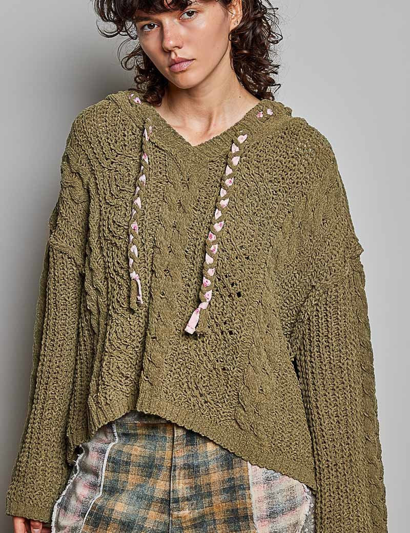 Soft Spot V-Neck Hooded Chenille Sweater - Westly