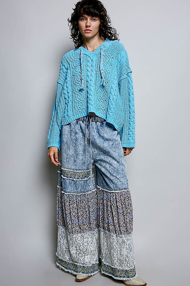 Soft Spot V-Neck Hooded Chenille Sweater - Westly