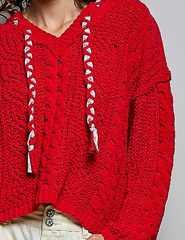 Soft Spot V-Neck Hooded Chenille Sweater - Westly