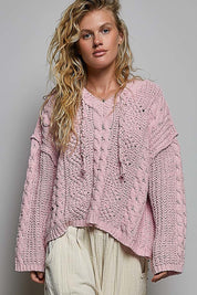 Soft Spot V-Neck Hooded Chenille Sweater - Westly