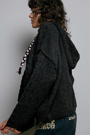 Soft Spot V-Neck Hooded Chenille Sweater - Westly