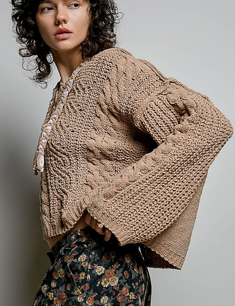 Soft Spot V-Neck Hooded Chenille Sweater - Westly