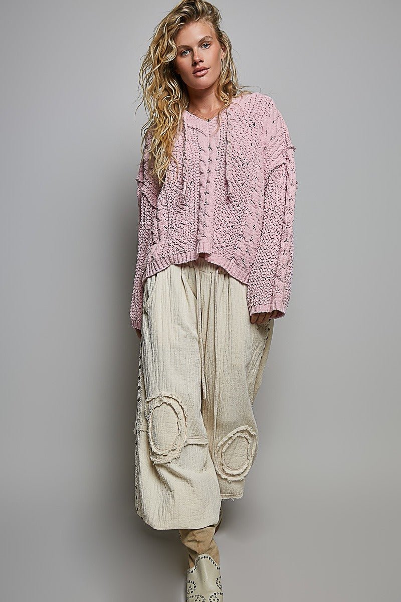 Soft Spot V-Neck Hooded Chenille Sweater - Westly