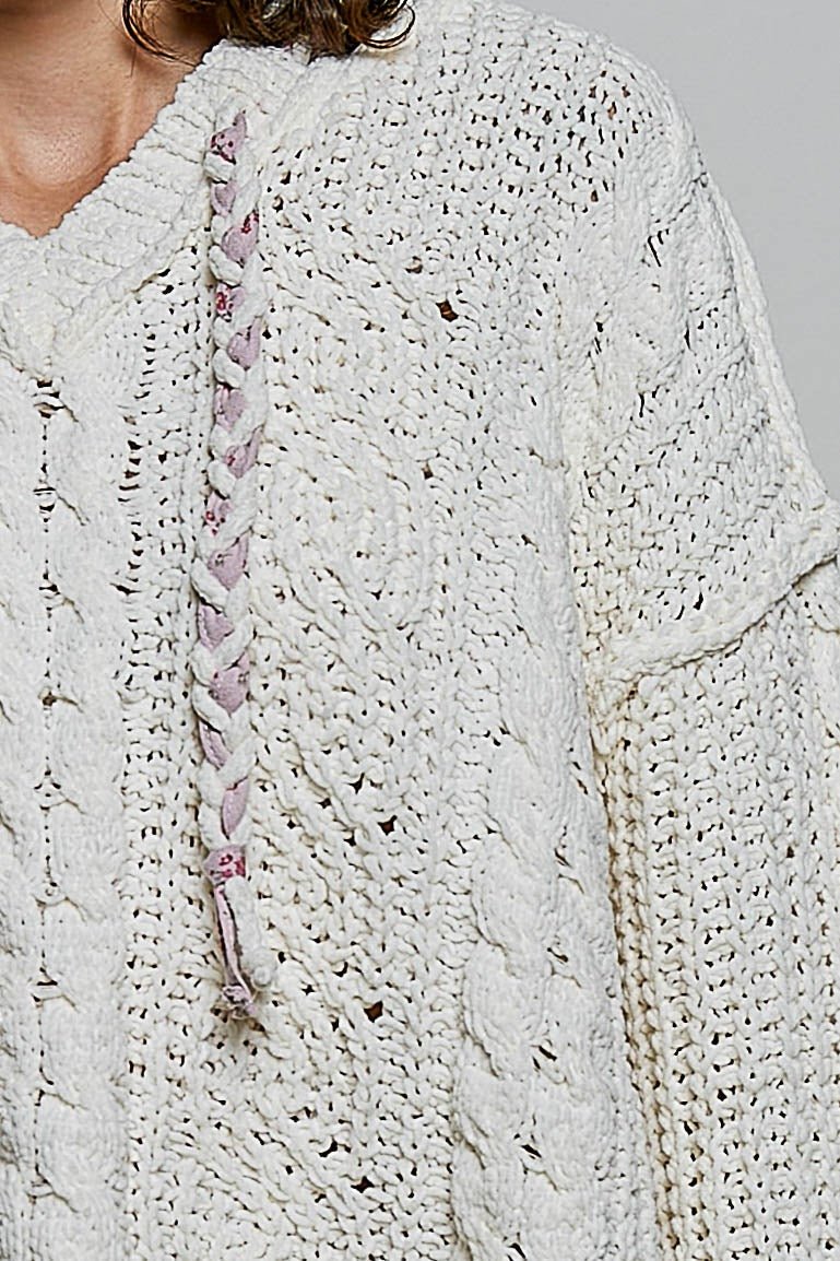 Soft Spot V-Neck Hooded Chenille Sweater - Westly