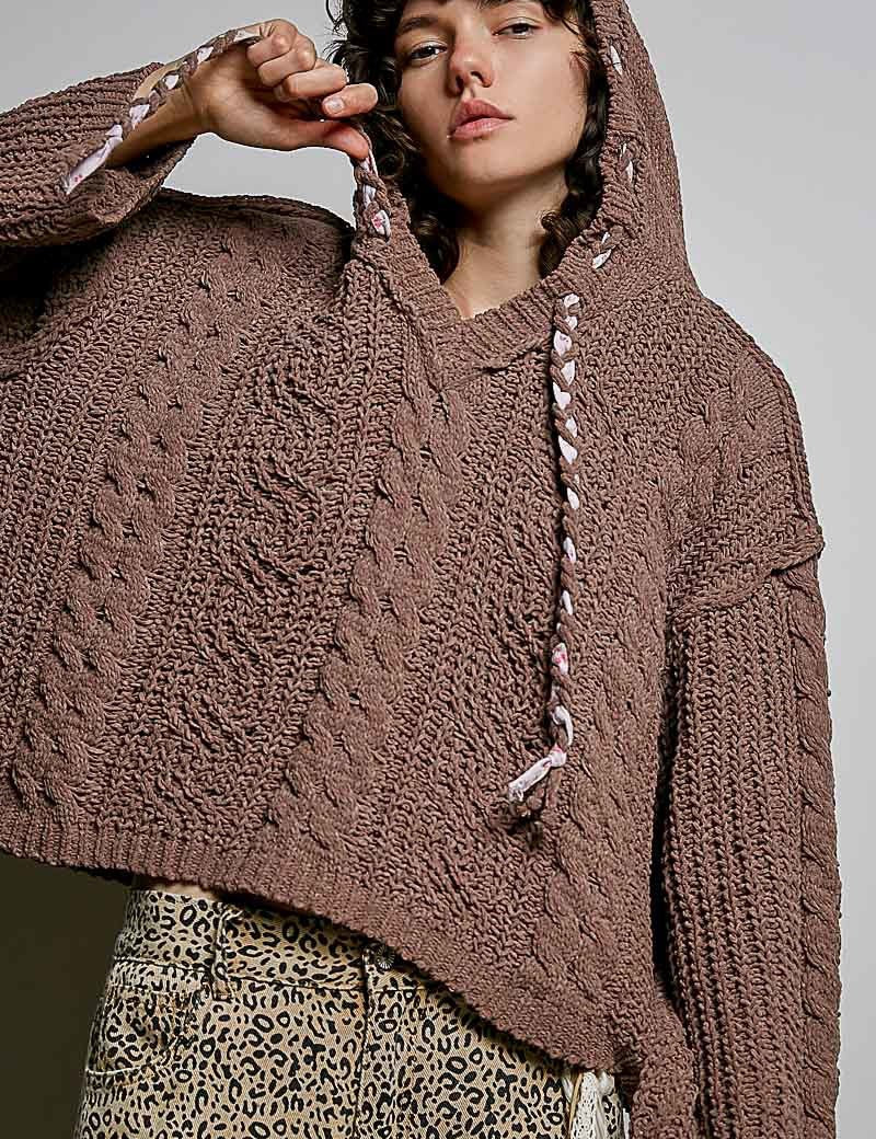 Soft Spot V-Neck Hooded Chenille Sweater - Westly