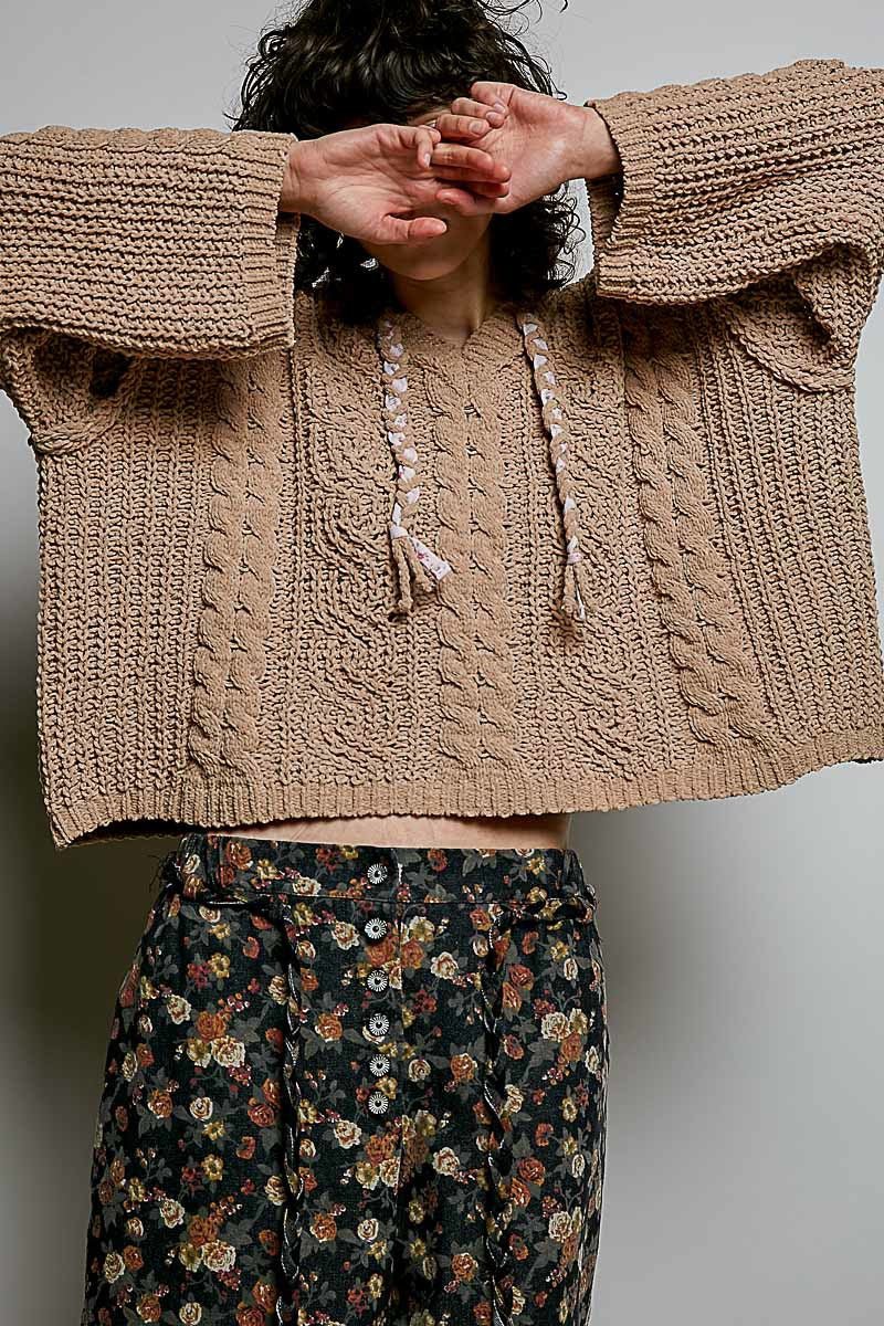 Soft Spot V-Neck Hooded Chenille Sweater - Westly