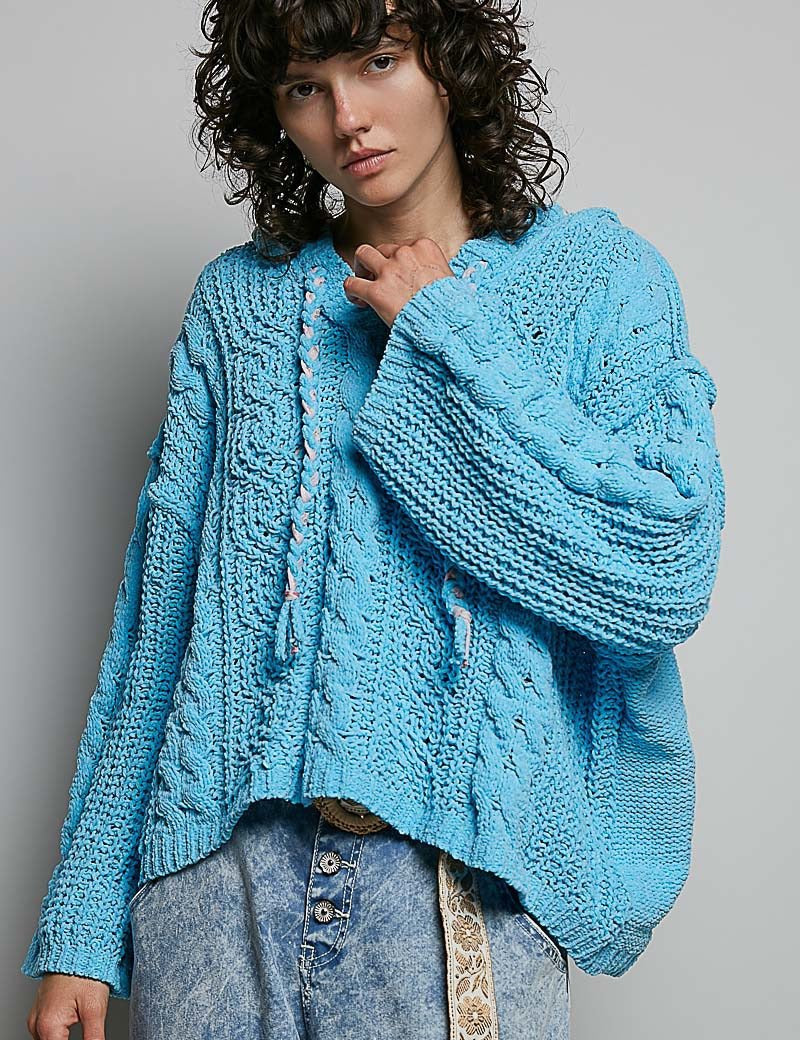 Soft Spot V-Neck Hooded Chenille Sweater - Westly