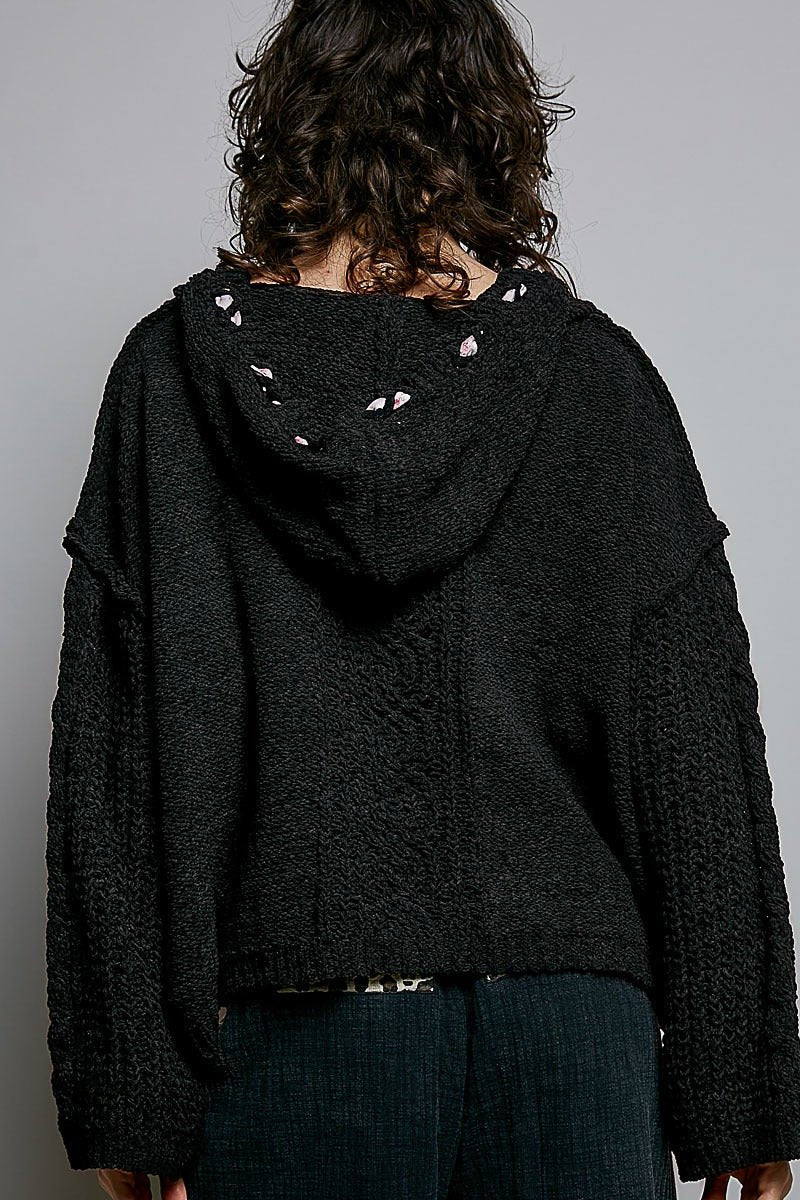 Soft Spot V-Neck Hooded Chenille Sweater - Westly