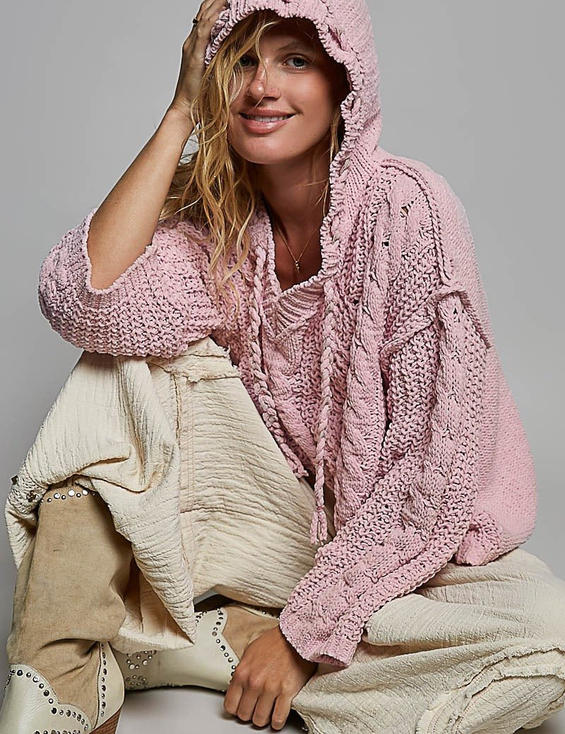 Soft Spot V-Neck Hooded Chenille Sweater - Westly