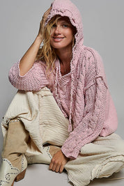 Soft Spot V-Neck Hooded Chenille Sweater - Westly