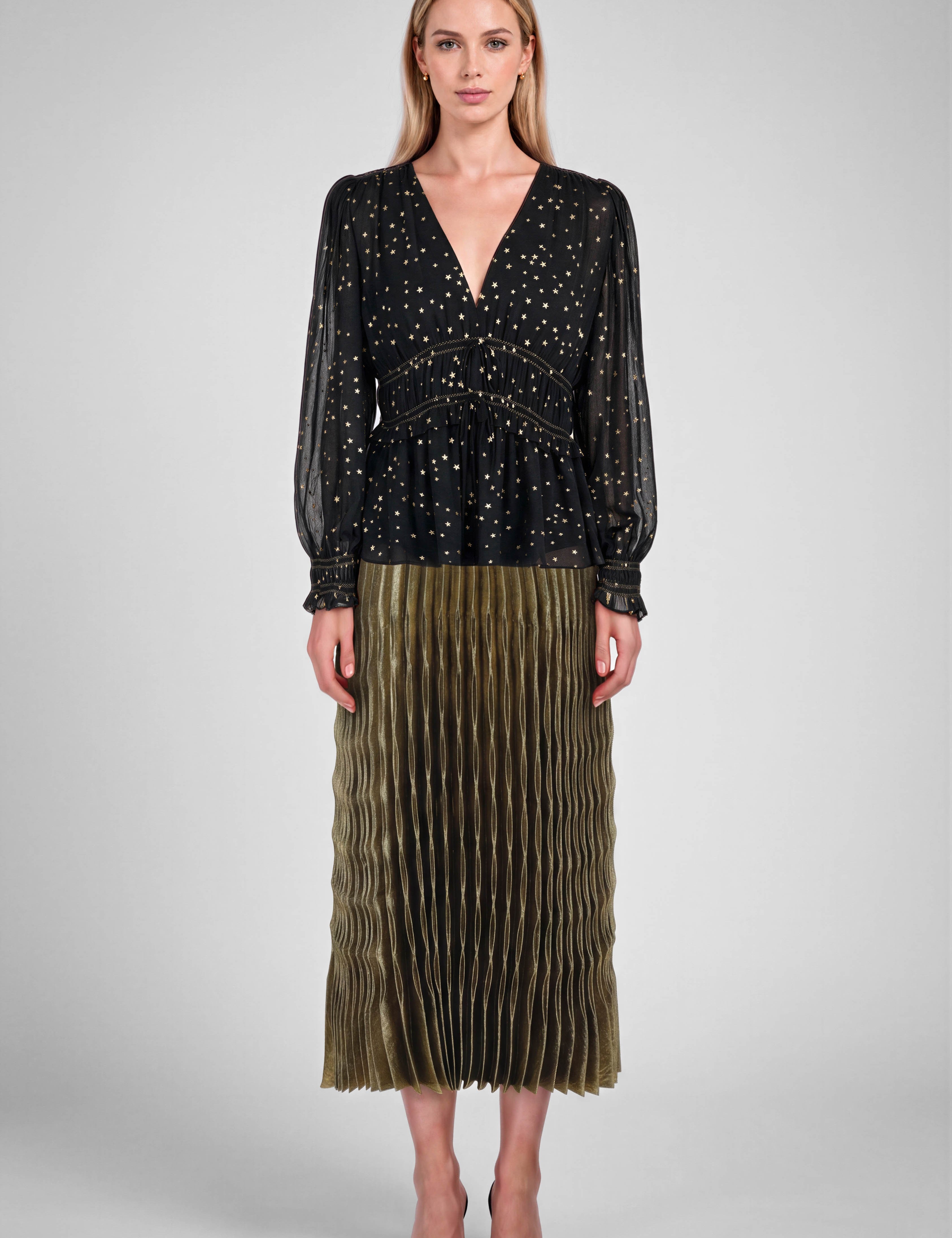 Solenne Metallic Star Blouse - Black Gold