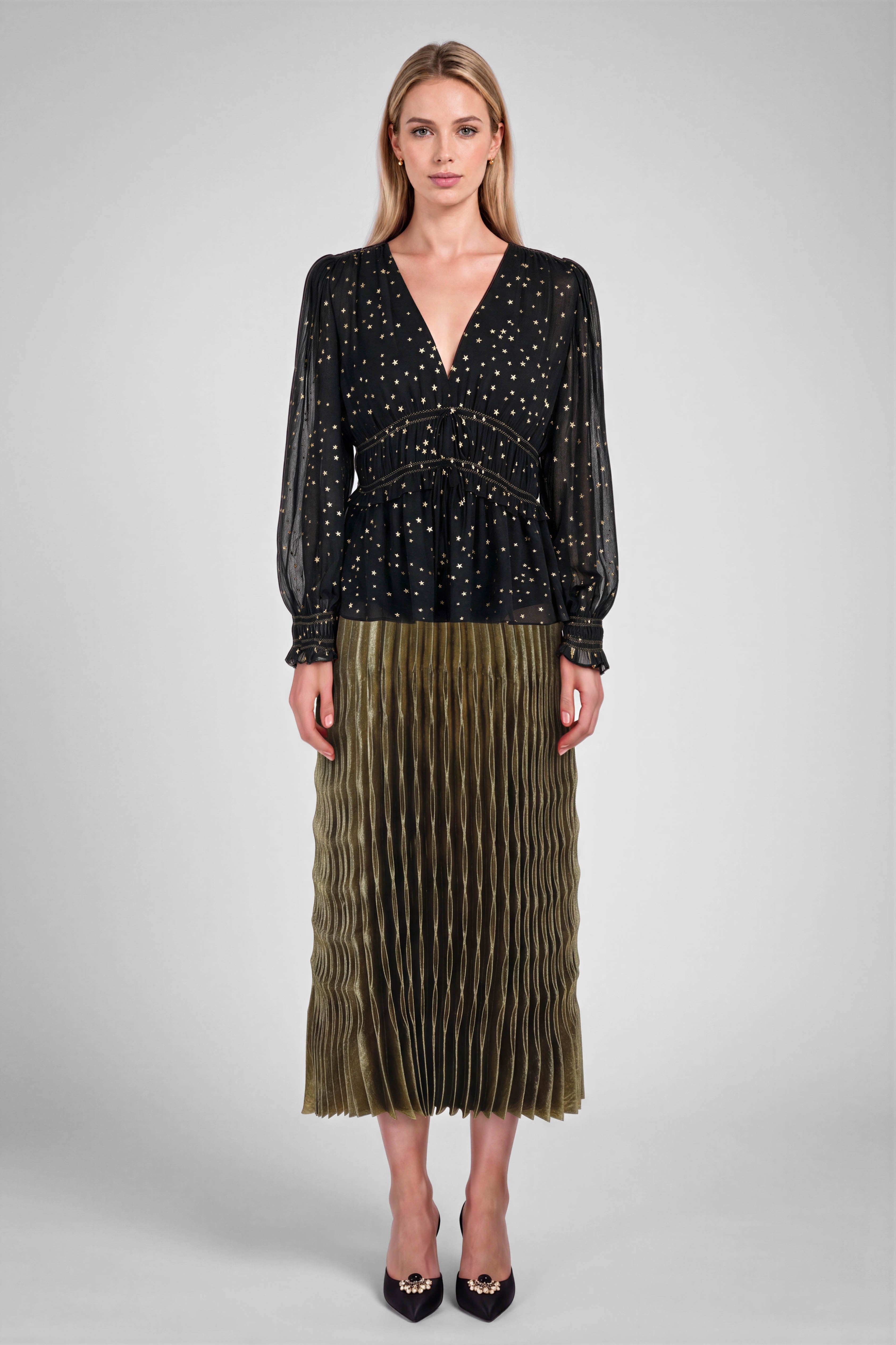 Solenne Metallic Star Blouse - Black Gold