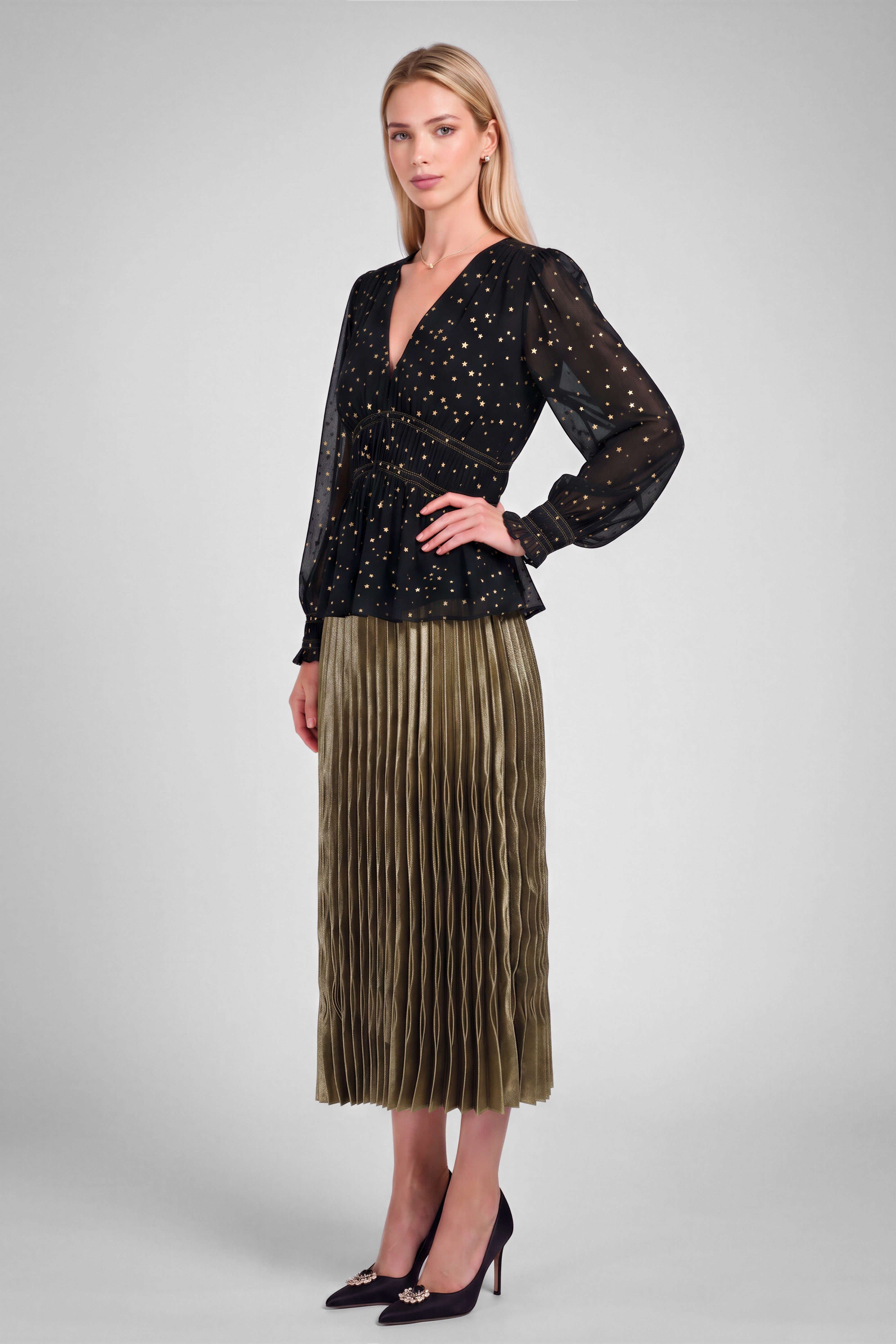 Solenne Metallic Star Blouse - Black Gold