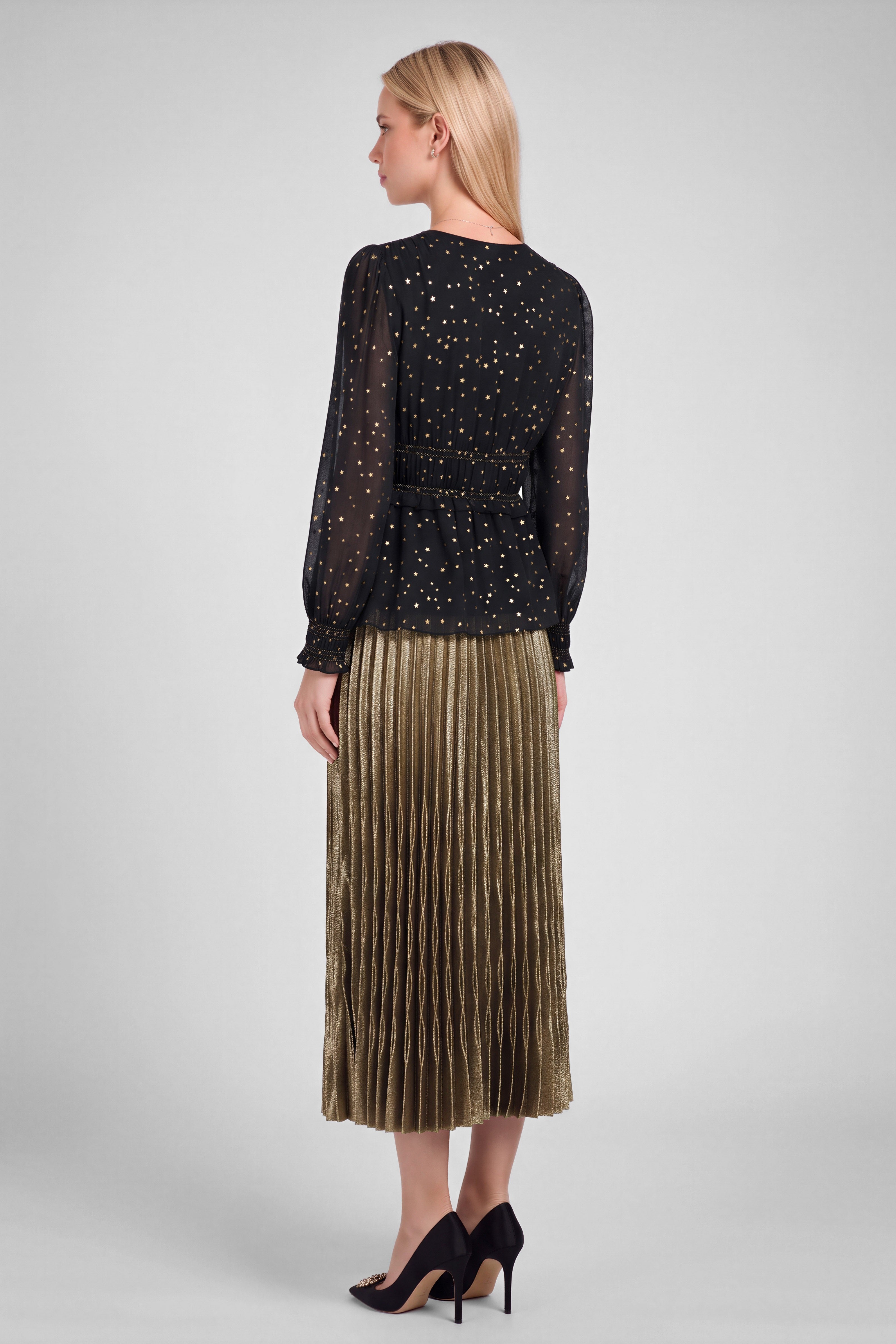 Solenne Metallic Star Blouse - Black Gold