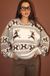 Solstice Reindeer Collared Sweater - Cream