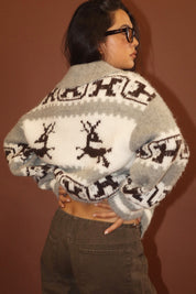 Solstice Reindeer Collared Sweater - Cream