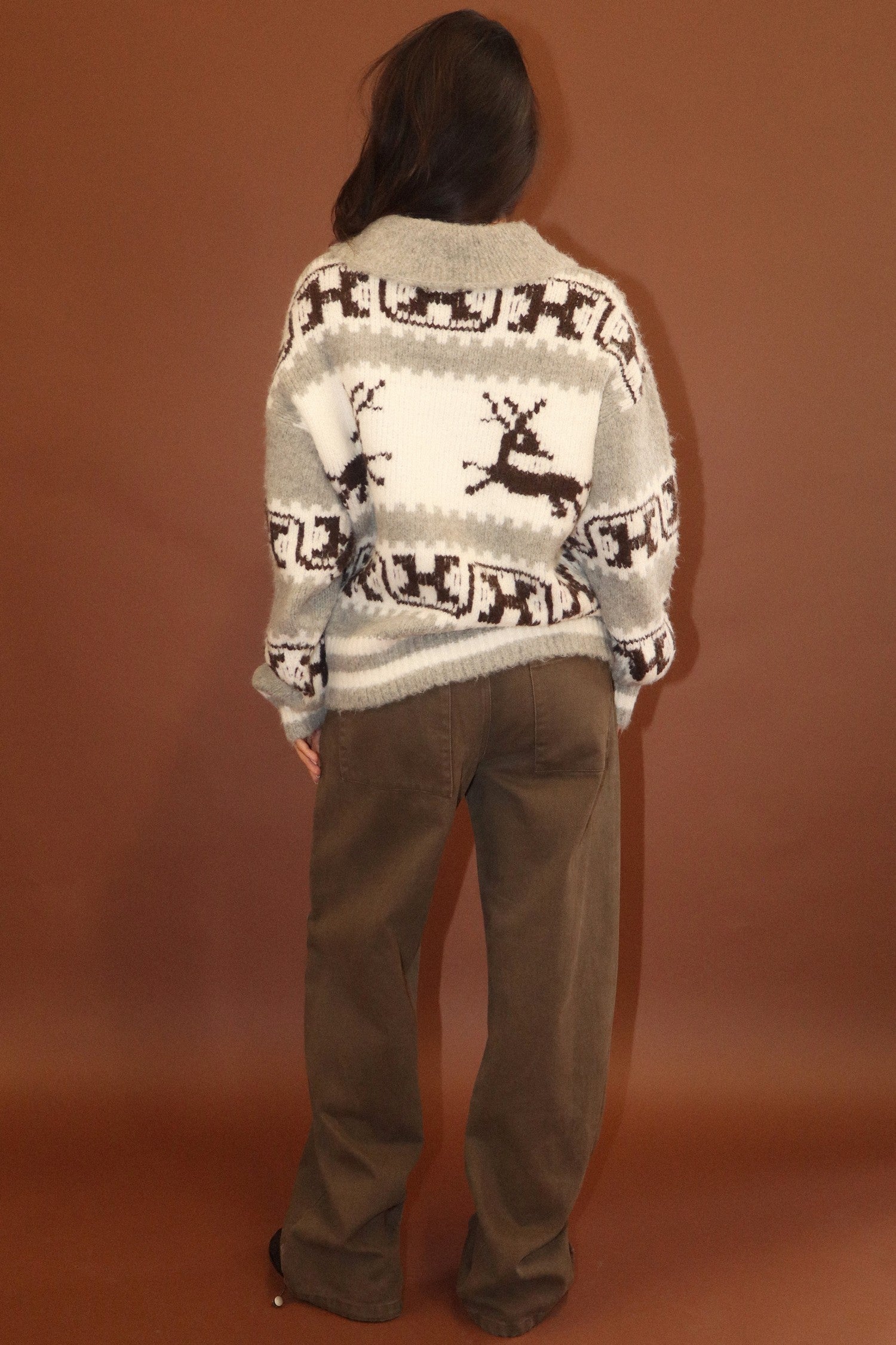 Solstice Reindeer Collared Sweater - Cream