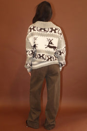 Solstice Reindeer Collared Sweater - Cream
