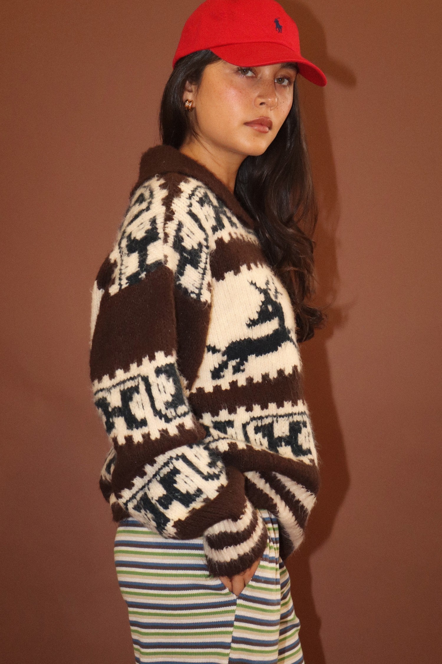 Solstice Reindeer Collared Sweater - Oat Grey