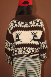 Solstice Reindeer Collared Sweater - Oat Grey