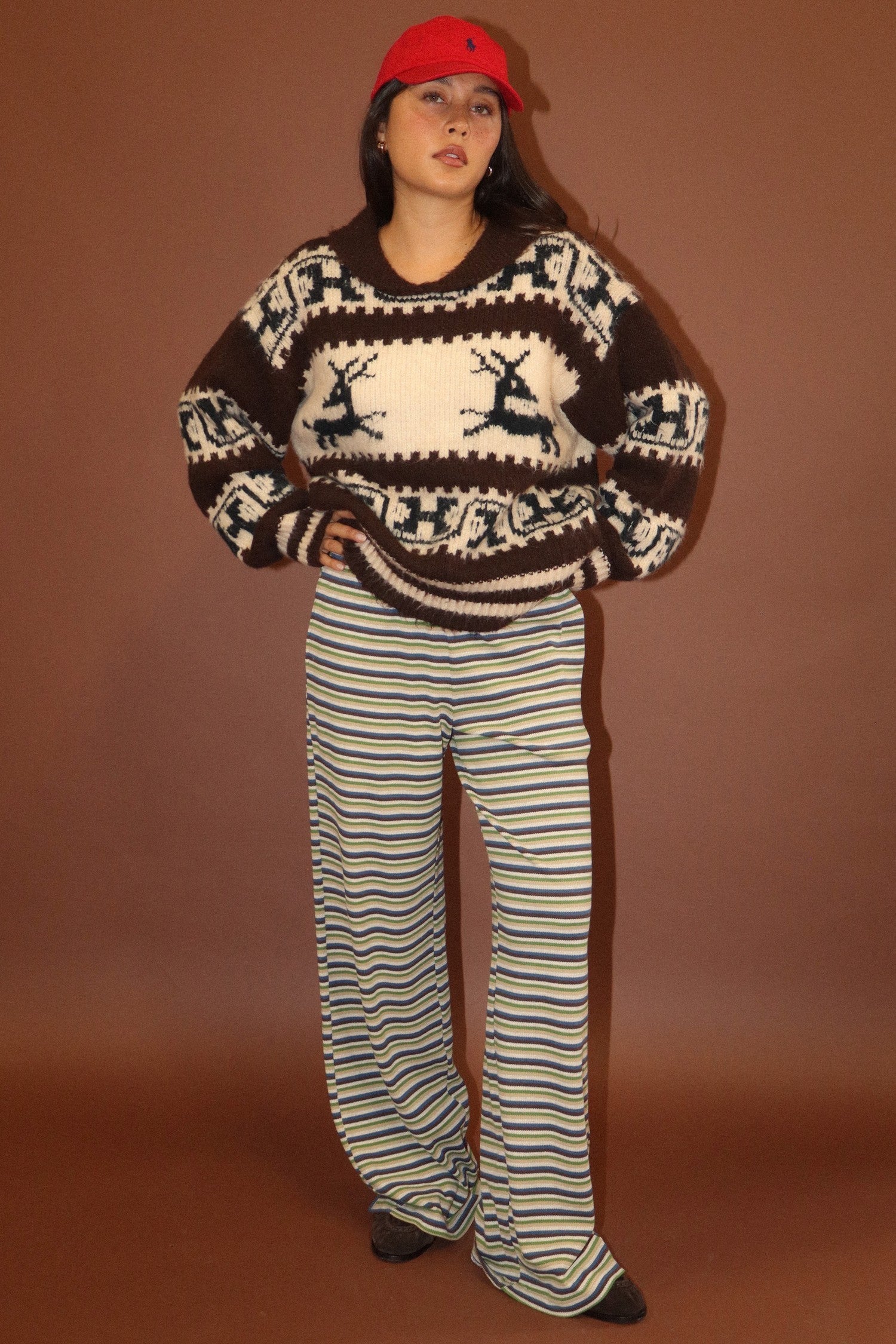 Solstice Reindeer Collared Sweater - Oat Grey