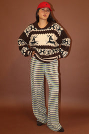 Solstice Reindeer Collared Sweater - Oat Grey