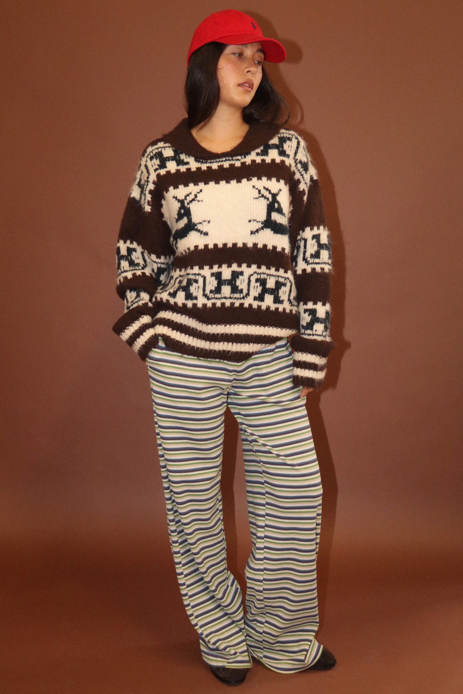 Solstice Reindeer Collared Sweater - Oat Grey