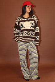 Solstice Reindeer Collared Sweater - Oat Grey