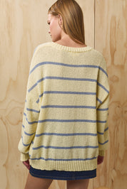 Sorbet Oversized Stripe Sweater - Yellow Blue Stripe