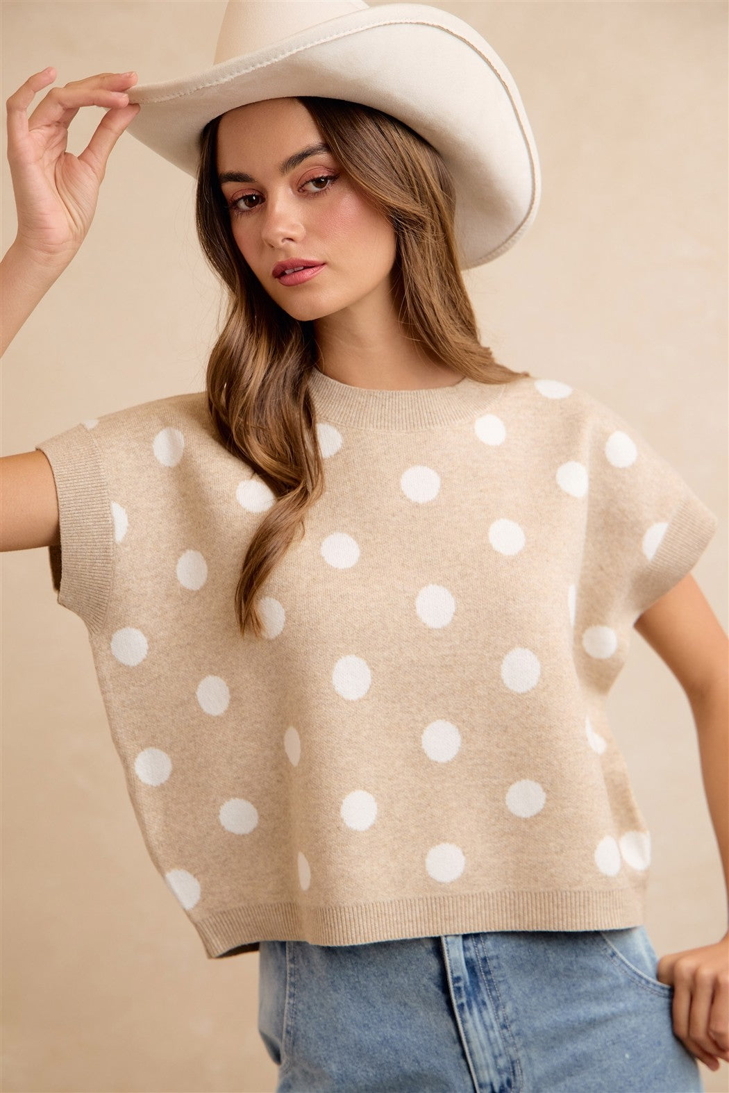 Spare Change Polka Dot Sweater Vest - Beige Ivory