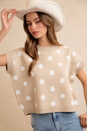 Spare Change Polka Dot Sweater Vest - Beige Ivory