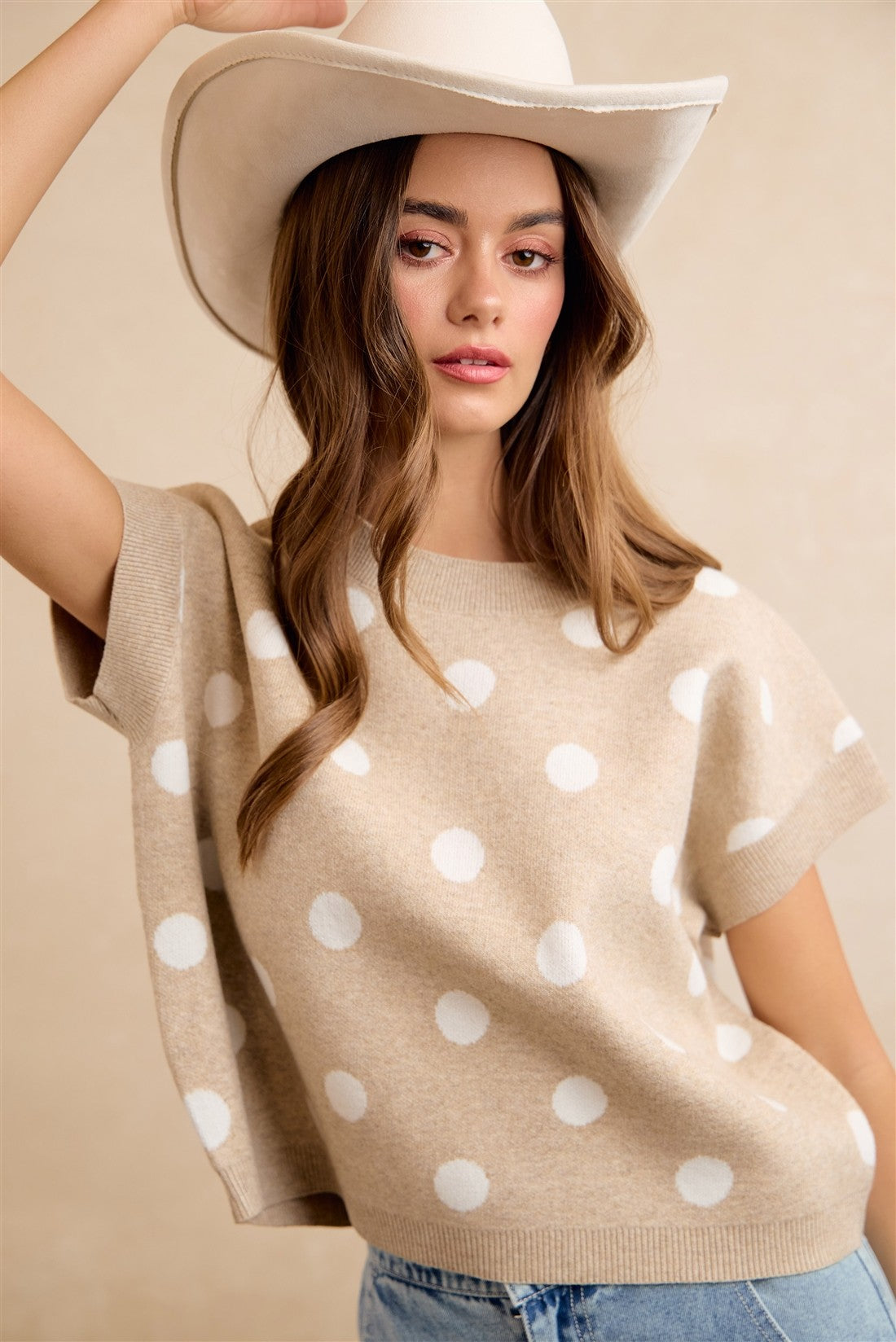 Spare Change Polka Dot Sweater Vest - Beige Ivory