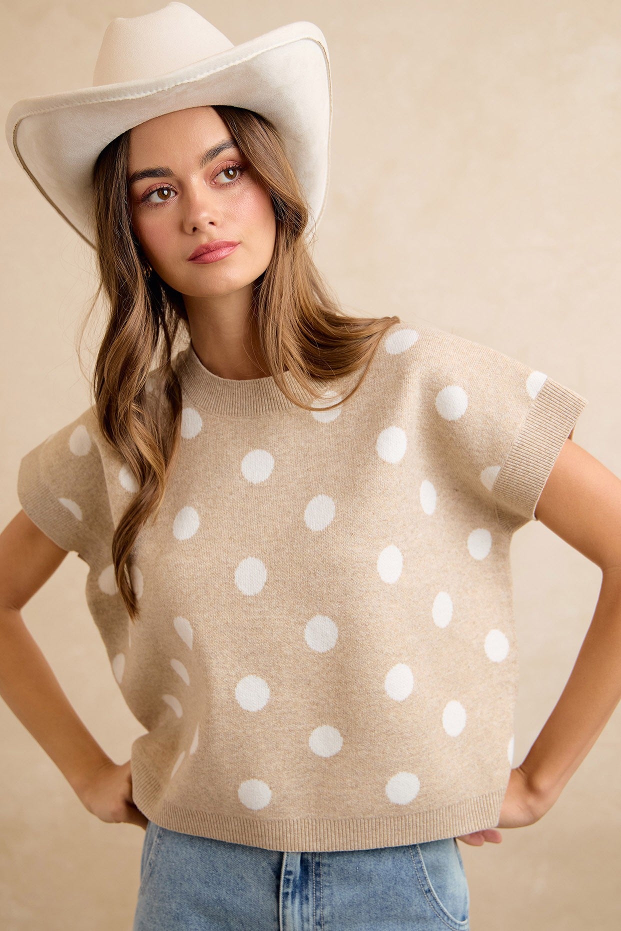 Spare Change Polka Dot Sweater Vest - Beige Ivory