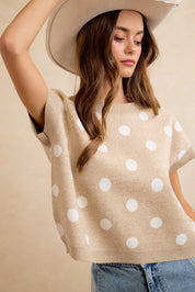 Spare Change Polka Dot Sweater Vest - Beige Ivory