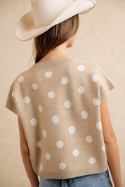 Spare Change Polka Dot Sweater Vest - Beige Ivory
