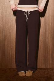 Split Decision Contrast Trim Knit Pants - Brown Cream