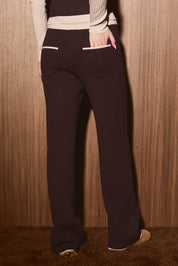 Split Decision Contrast Trim Knit Pants - Brown Cream
