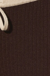 Split Decision Contrast Trim Knit Pants - Brown Cream