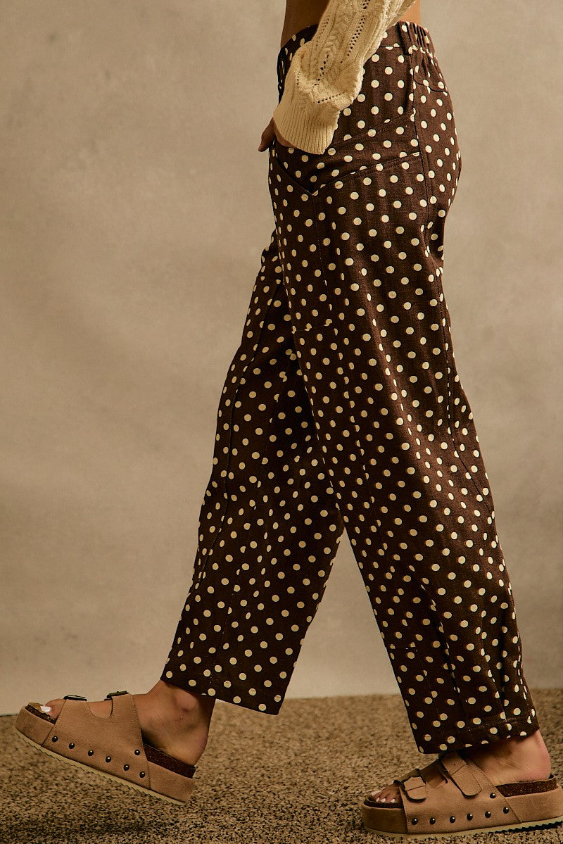 Spot Check Polka Dot Twill Pants - Brown Ivory