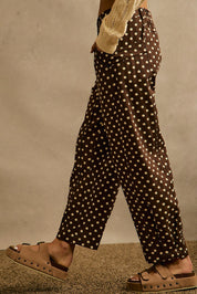 Spot Check Polka Dot Twill Pants - Brown Ivory
