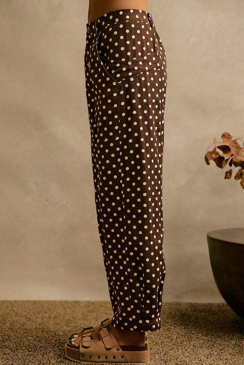 Spot Check Polka Dot Twill Pants - Brown Ivory