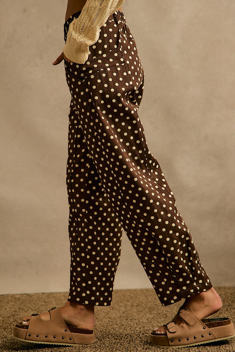 Spot Check Polka Dot Twill Pants - Brown Ivory