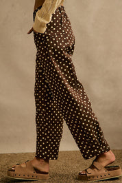 Spot Check Polka Dot Twill Pants - Brown Ivory