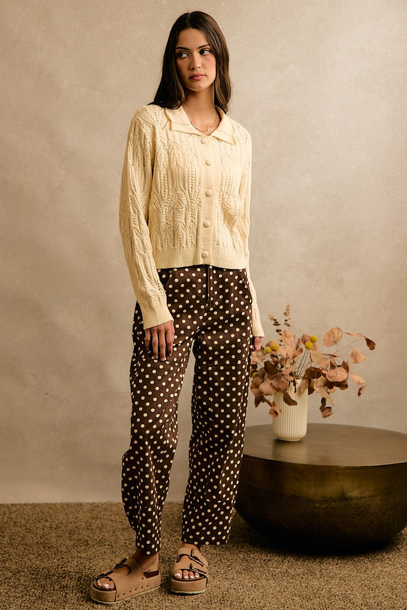 Spot Check Polka Dot Twill Pants - Brown Ivory