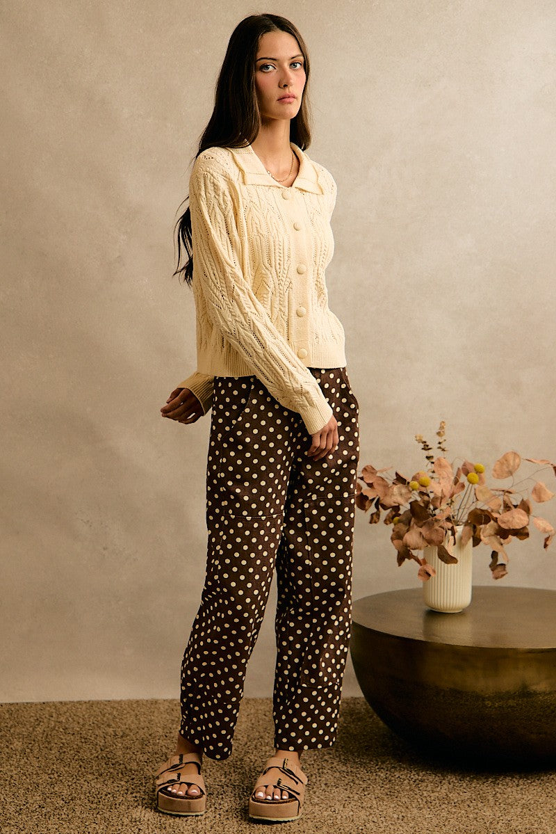 Spot Check Polka Dot Twill Pants - Brown Ivory