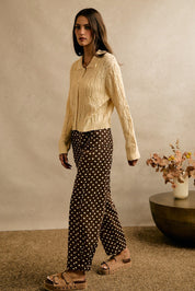 Spot Check Polka Dot Twill Pants - Brown Ivory