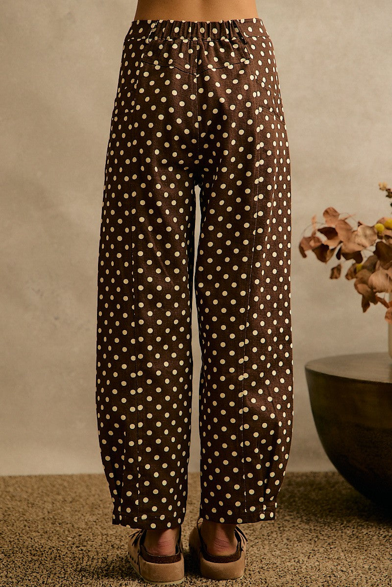 Spot Check Polka Dot Twill Pants - Brown Ivory