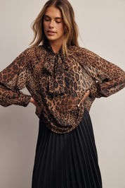 Spotted Hour Leopard Tie Neck Blouse - Westly