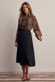 Spotted Hour Leopard Tie Neck Blouse - Westly